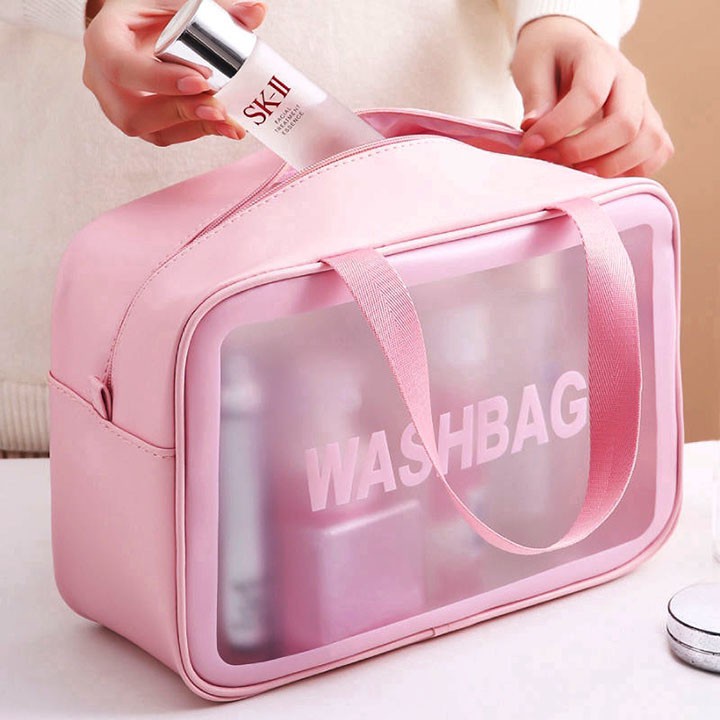 Túi đựng mỹ phẩm đồ du lịch WASHBAG trong suốt có khóa kéo, chống thấm nước tiện dụng 88249