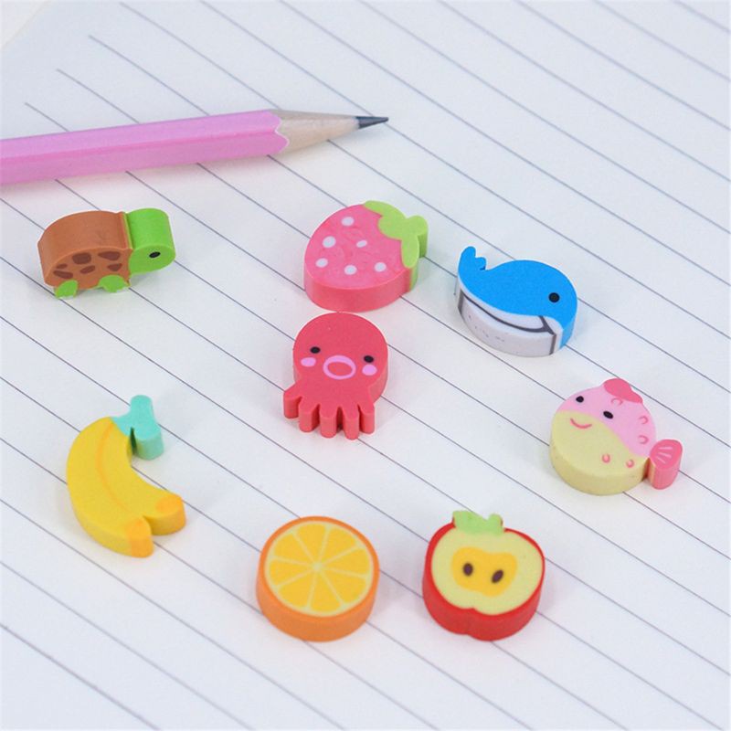 love* 20 pcs/lot Mini Kawaii Cartoon Animal Eraser Cute Creative Fruit Rubber Eraser
