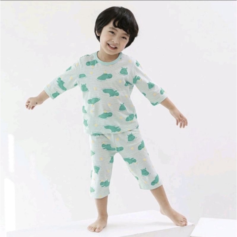 [130,150] Bộ lửng tay lỡ cotton giấy siêu mềm mịn màu xanh hà mã cogibie xuất Hàn dư xịn cho bé trai