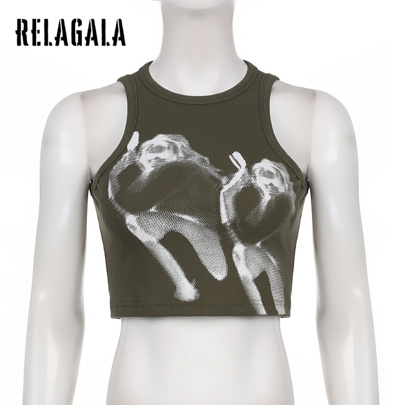 Relagala Áo Tank Top In Họa Tiết Tương Phản Thời Trang Đường Phố Cho Nữ
