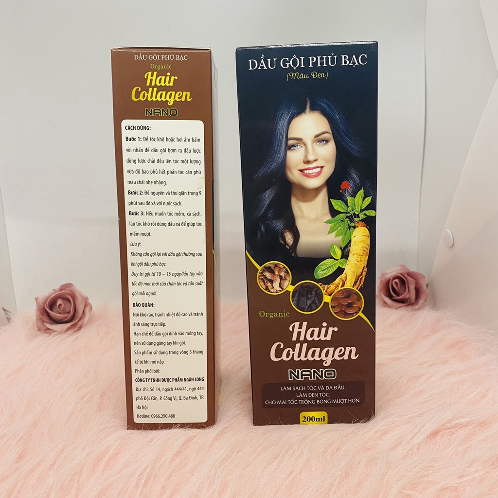Dầu gội phủ bạc Hair Collagen Nano thành phần thiên nhiên, có màu nâu và đen phủ bạc hiệu quả