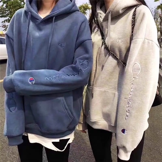 Áo Hoodie Lót Nhung In Chữ Champion Phong Cách Nhật Bản Size S-3xl