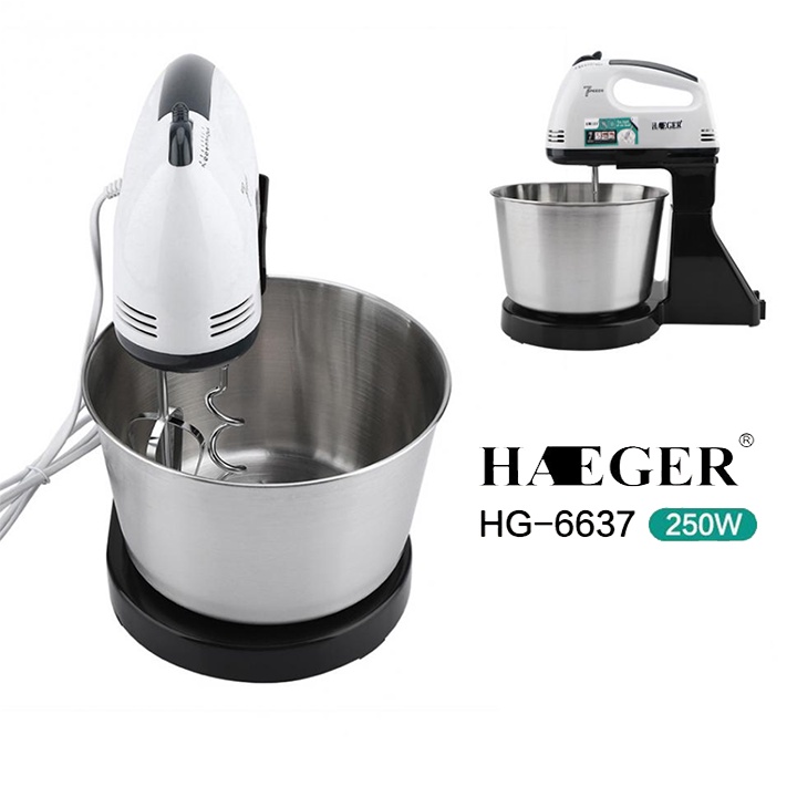 Máy Đánh Trứng Trộn Bột Cầm Tay và Để Bàn HAEGER - 7 Tốc Độ, Chậu 2L