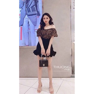 Sét đồ siêu đẹp, trẻ trung áo da beo, chân váy xòe A166