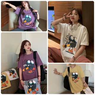 Áo thun nữ form rộng tay lỡ, áo phông nữ rộng tay lỡ chất cotton in hình ngộ ngĩnh