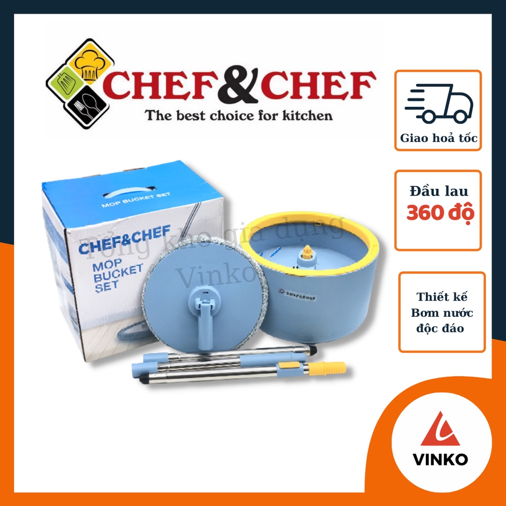 Bộ chổi lau nhà, cây lau nhà thông minh Chef&amp;Chef 360 gồm thùng lau + cây lau + bông lau
