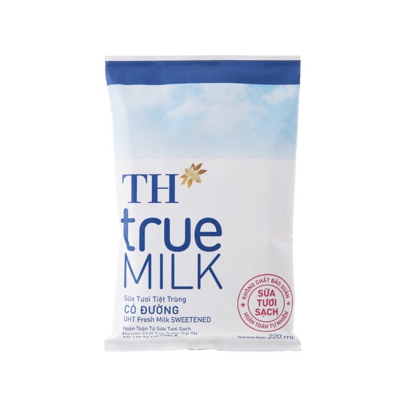 Thùng sữa TH TRUE MILK bịch 220ml NGUYÊN CHẤT/ ÍT ĐƯỜNG/ CÓ ĐƯỜNG