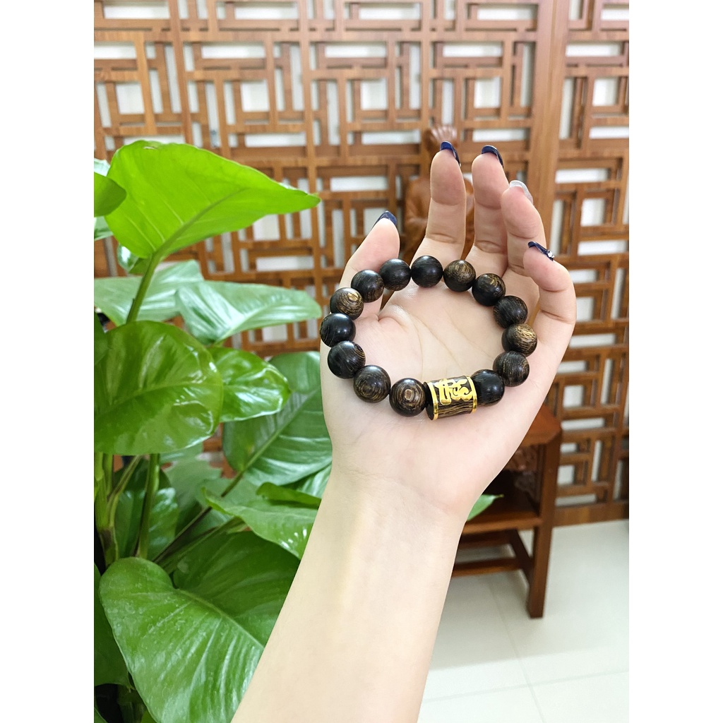 Vòng Trầm Hương Sánh Chìm mix chữ Phúc - Lộc - Thọ 10K non- vòng tay gỗ tự nhiên nam, nữ