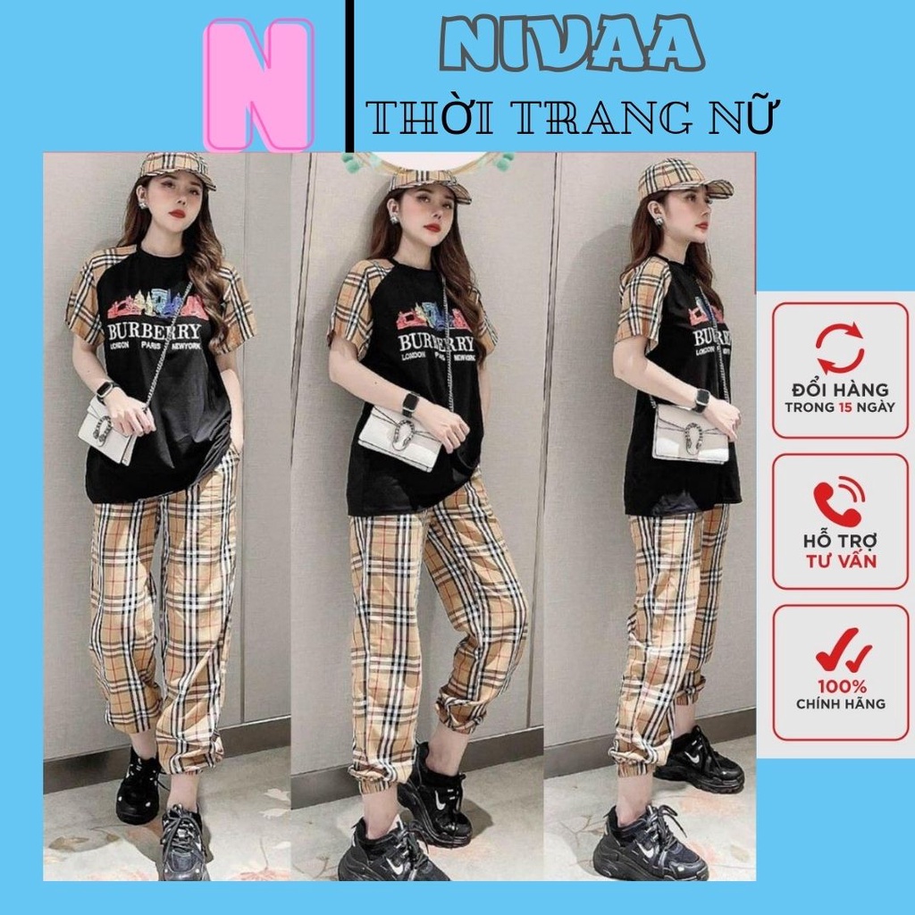 Đồ Bộ Thể Thao Nữ NIVAA, Bộ Quần Áo Nữ Mùa Hè Thu Form Rộng Bigsize Cotton Dài Jogger Đi Chơi Biển Cá Tính Ngắn Tay.