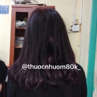 Thuốc nhuộm tóc màu ĐEN TÍM ( tặng kèm oxy trợ dưỡng , găng tay )