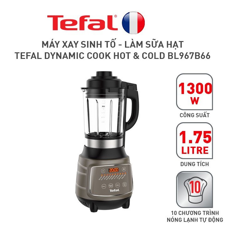 Máy xay sinh tố làm sữa hạt tự động Tefal Dynamix Cook BL967B66 công suất 1300W - Hàng chính hãng, bảo hành 24 tháng