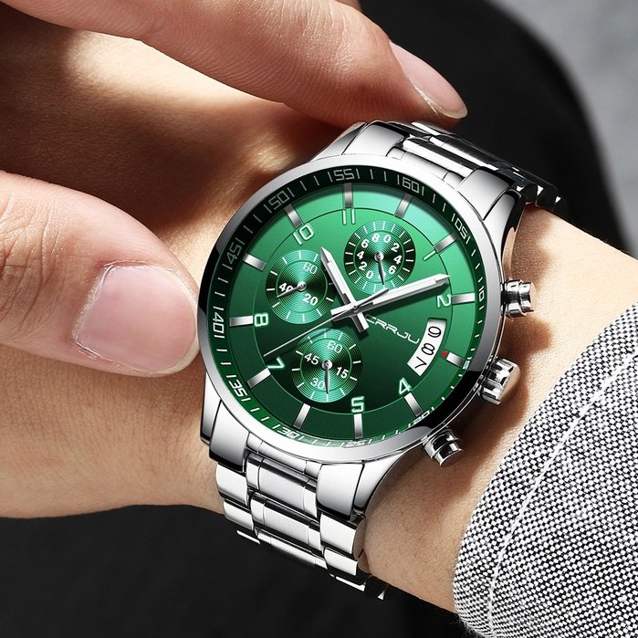 Đồng hồ đeo tay thạch anh CRRJU chống thấm nước bằng thép không gỉ có chức năng bấm giờ thời trang cho nam 2214