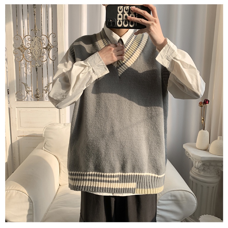 Đồ bộ nam Áo Sweater Dệt Kim Không Tay Cổ Chữ V Phong Cách Hàn Quốc Hợp Thời Trang Dành Cho Nam / Size M-2Xl