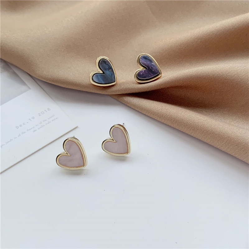 Bông Tai Hình Trái Tim Đính Đá Zircon Màu Vàng Hồng Dễ Thương Phong Cách Hàn Quốc Cho Nữ