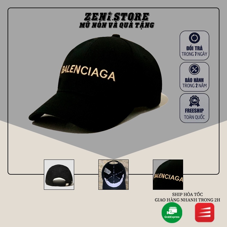 Mũ lưỡi trai, Nón kết xuất khẩu Zeni Store Balen đen logo vàng thêu chữ nổi Siêu HOT Freeship, Full Hộp