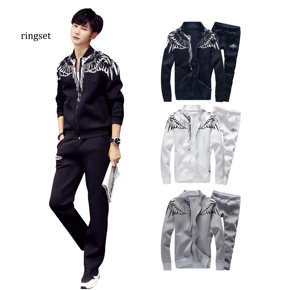 Set áo khoác dài tay cổ đứng + quần dài bo gấu thời trang nam
