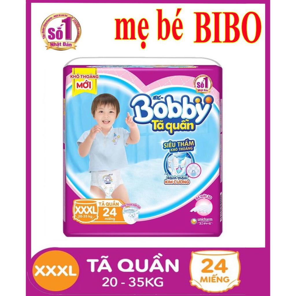 Tã Quần Bobby Size XXXL 24 miếng dành cho bé 20 đến 35 kg, Rãnh thấm Kim Cương