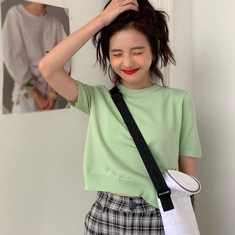 Áo Len Lửng Ngắn Tay Phong Cách Hàn Quốc Dành Cho Nữ