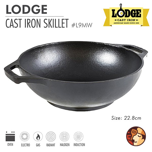 Chảo gang Lodge kiểu Wok Mini 23cm chống dính tự nhiên, dùng được cho mọi loại bếp và lò nướng