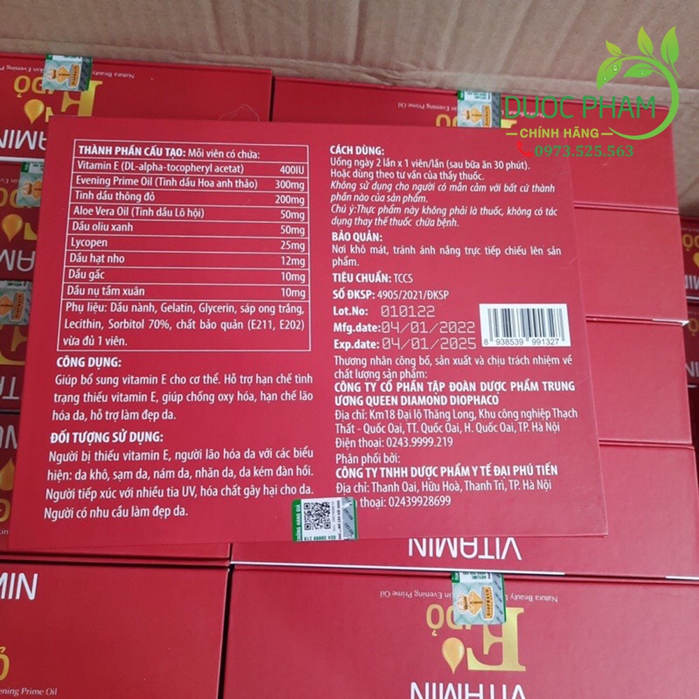 SET Vitamin E đỏ hàm lượng 400 giúp da sáng mịn,trẻ hóa, căng bóng ( 2 hộp 30 viên)