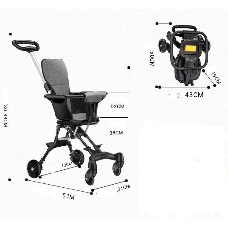Xe Đẩy Gấp Gọn Cho Bé Yêu, Bé Đi Du Lịch Đi Chơi Siêu Gọn Nhẹ [ Tặng Kèm Đệm ]
