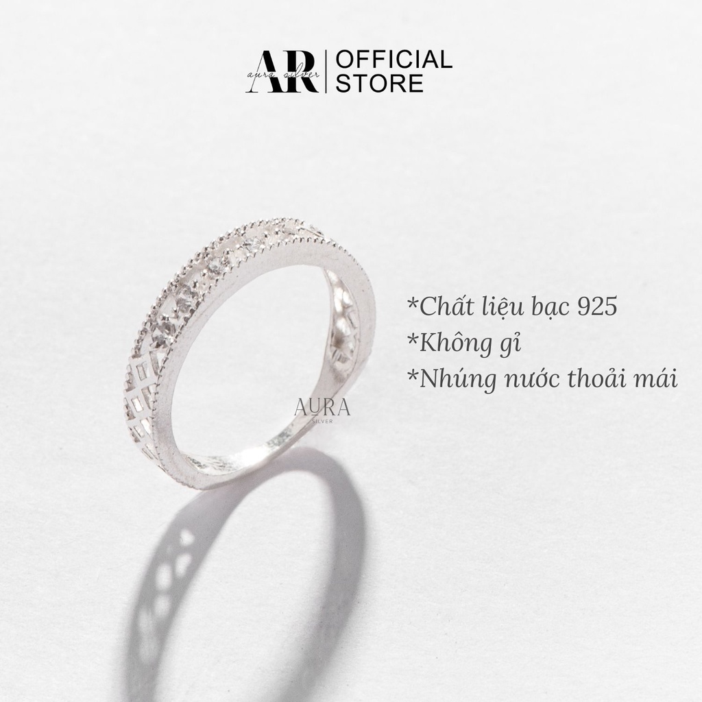 Nhẫn nữ bạc 925 nhẫn bạc hoạ tiết caro đính đá-AURASILVER-N34