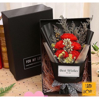 Hộp Hoa Tặng Valentine, 8/3, 20/10. Noel - BÓ HOA KHÔ VÀ HOA SÁP THƠM (Có Kèm Túi Và Thiệp)