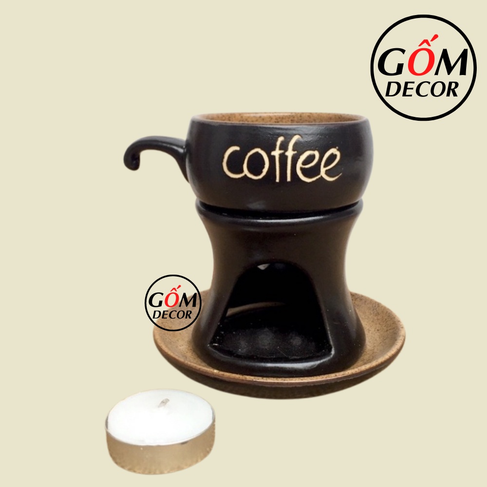 Bộ bếp tách đun hâm nóng cà phê bằng sứ, Bát Tràng chính hãng