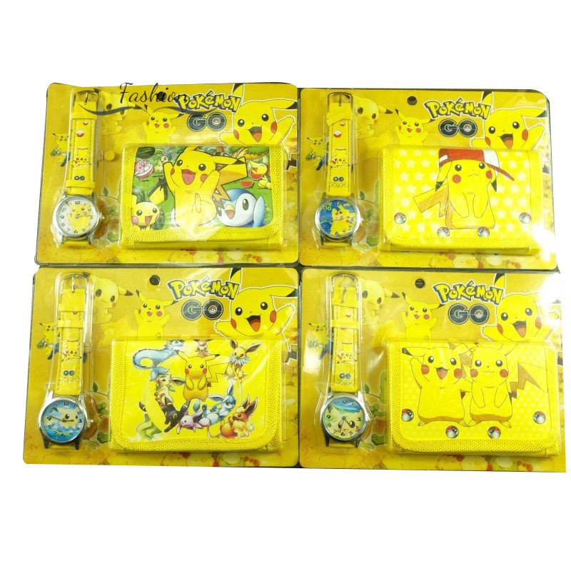 (Hàng Mới Về) Set Ví Tiền Xu Kèm Đồng Hồ Họa Tiết Nhân Vật Hoạt Hình Pokemon