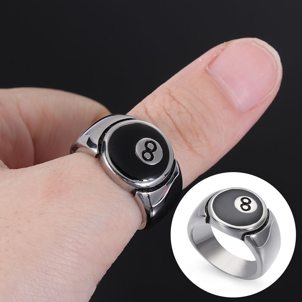 PATH Fashion Accessories Black 8 Vintage Stainless Steel Billiards Ring Statement Gothic Retro Unisex Hip Hop Simple Punk