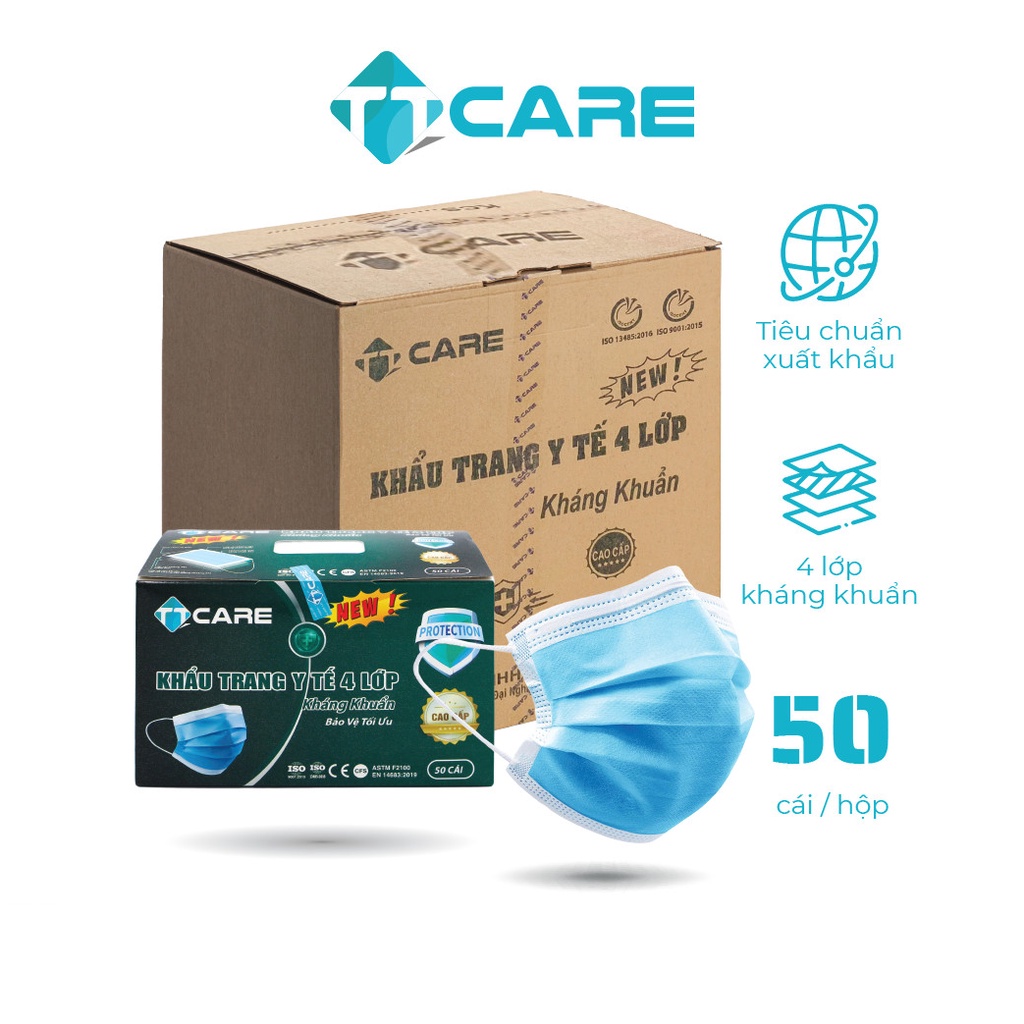 COMBO 5 HỘP KHẨU TRANG Y TẾ 4 LỚP TTCARE / 5 MÀU / CHÍNH HÃNG