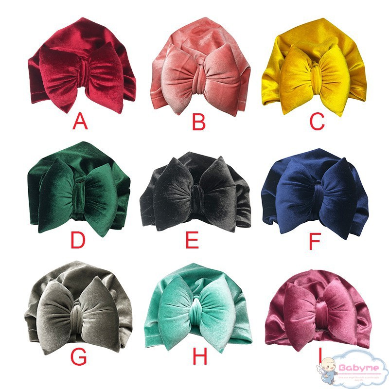 Mũ trùm đầu vải nhung màu trơn thắt nơ xinh xắn cho bé gái