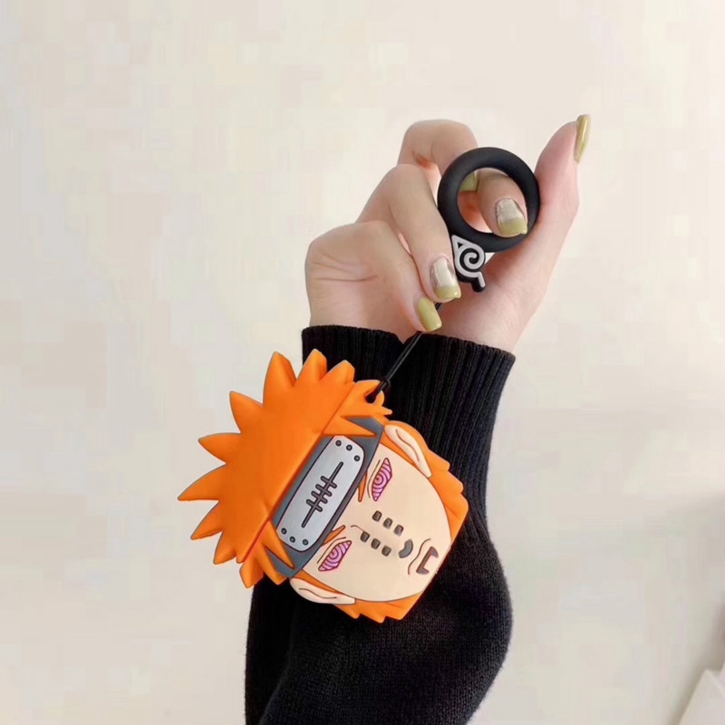 Ốp hộp sạc hình Naruto bằng silicon có móc khóa cho tai nghe thích hợp cho AirPods