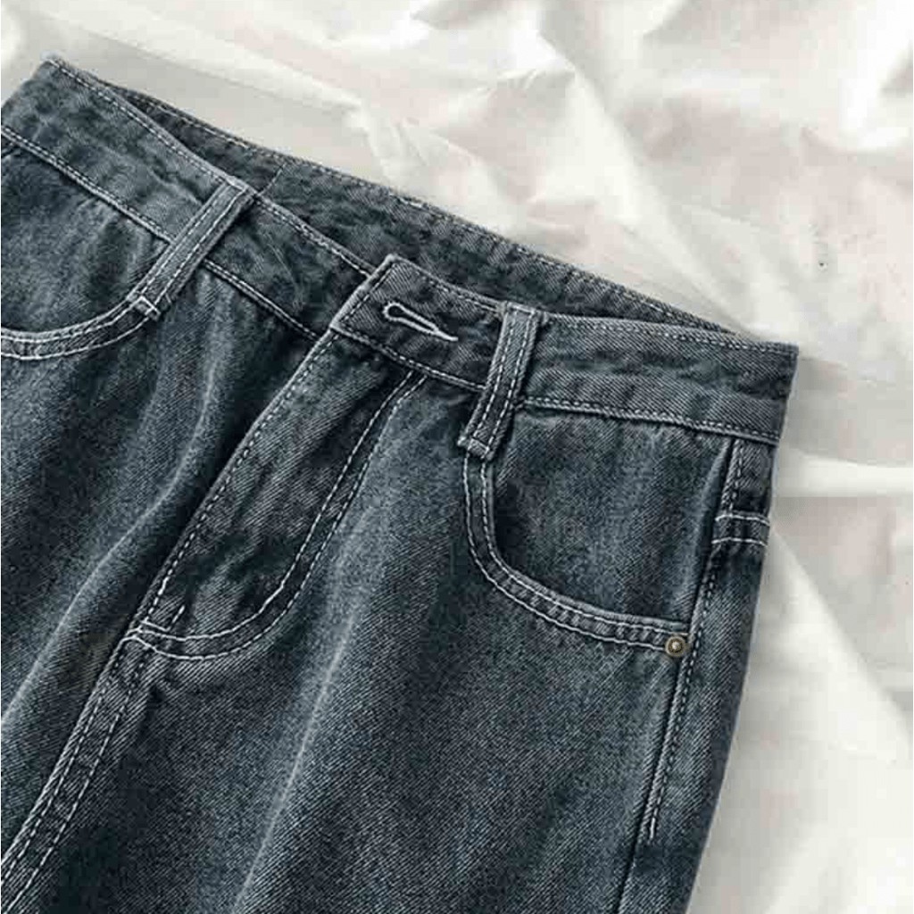 | QUẦN JEANS RỘNG BASIC XANH DENIM LƯNG CAO RETRO