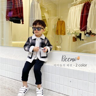 Áo khoác dạ cho bé BEEMO, lót bông ấp áp, họa tiết kẻ sành điệu B030