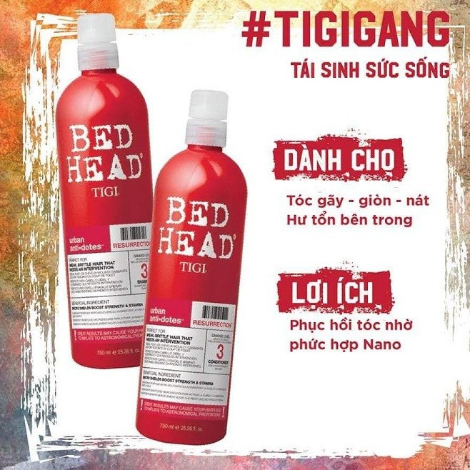 Cặp Dầu Gội Xả Phục Hồi Tóc Hư Tổn Tigi Bed Head Reha Twin - Màu Đỏ Level 3