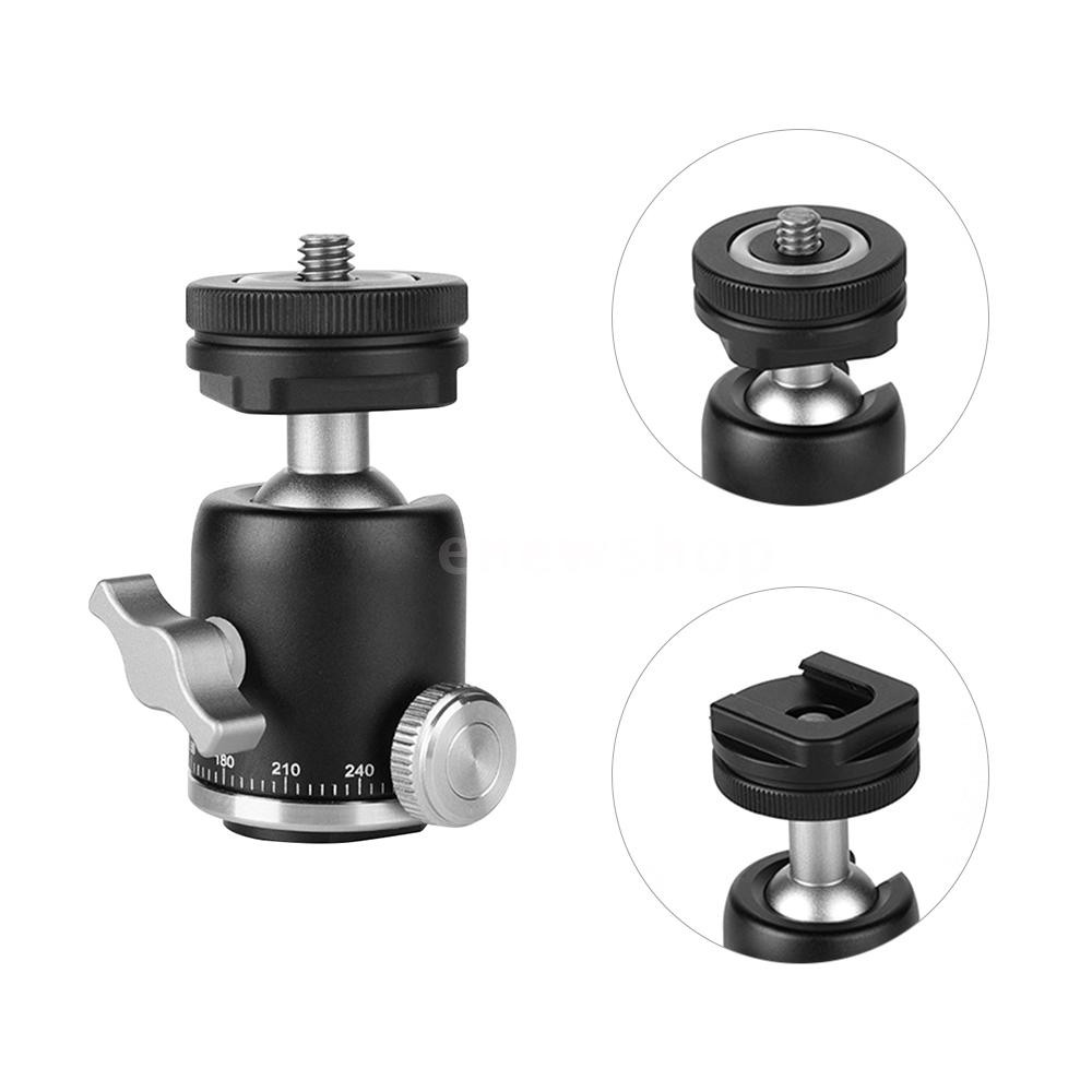 Multi-function Aluminum Alloy Mini Ballhead Ball Head 360° Panorama Head with Hot Shoe Base Mount 1/4 Inch Screw for Cam