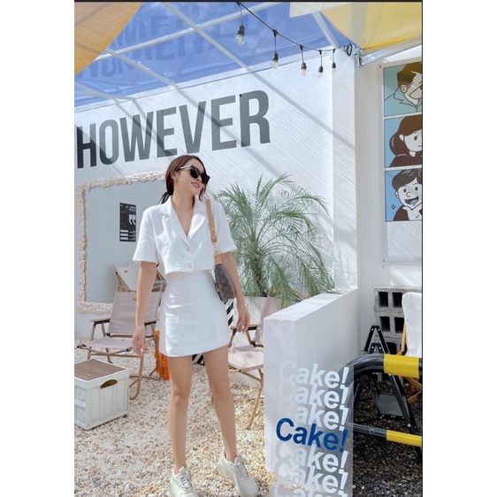 Set GC Áo Cổ Vest Váy Chữ A