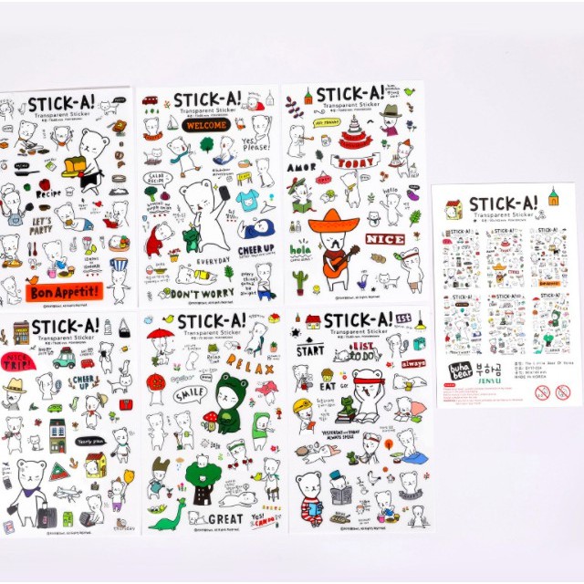 1 set 6 tờ Sticker dán nhiều hình ngộ nghĩnh siêu dễ thương dùng để trang trí tập sổ dế yêu