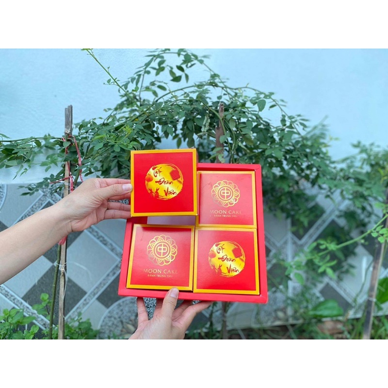 Set hộp và túi đựng bánh trung thu 4 bánh 150-200gr