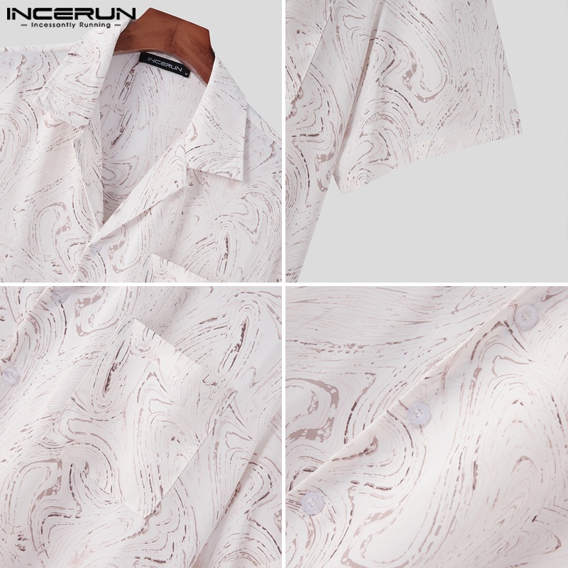 Áo sơ mi INCERUN nam tay ngắn dáng rộng họa tiết sọc thời trang cá tính