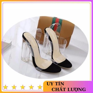[ hàng cao cấp giày cao gót quai trong đế đen sera