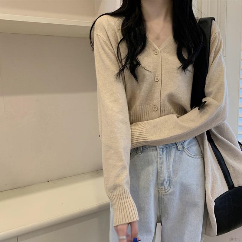 Áo Cardigan Dệt Kim Mỏng Tay Dài Cổ Chữ V Màu Sắc Đơn Giản Phong Cách Hàn Quốc Cho Nữ