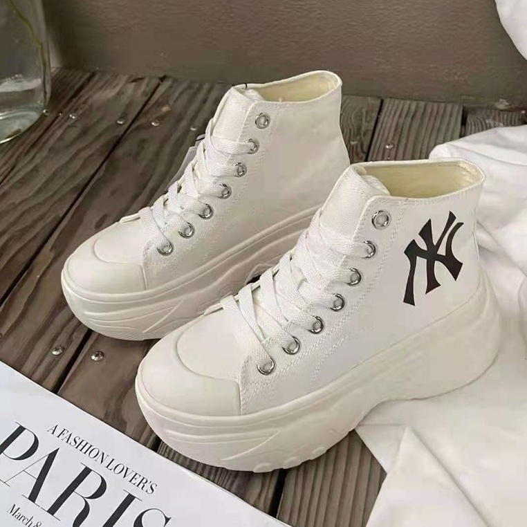 Giày thể thao MLB vải canvas cổ cao tăng chiều cao phong cách Hàn Quốc kiểu dáng năng động 2021