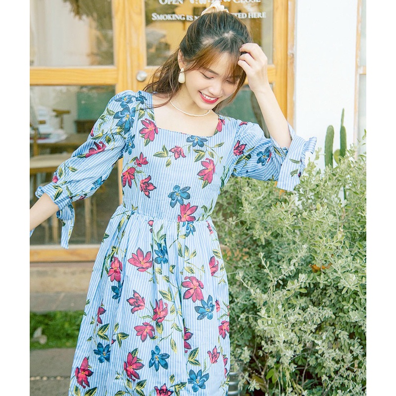 Đầm Hoa Babydoll Tay Nơ - AD22001