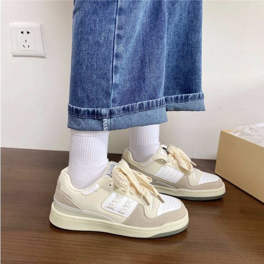 𝗺𝗶𝗲 𝘀𝘁𝘂𝗱𝗶𝗼 - SẴN NÂU BE 39 Giày thể thao sneaker mix màu da lộn dây thắt độc đáo