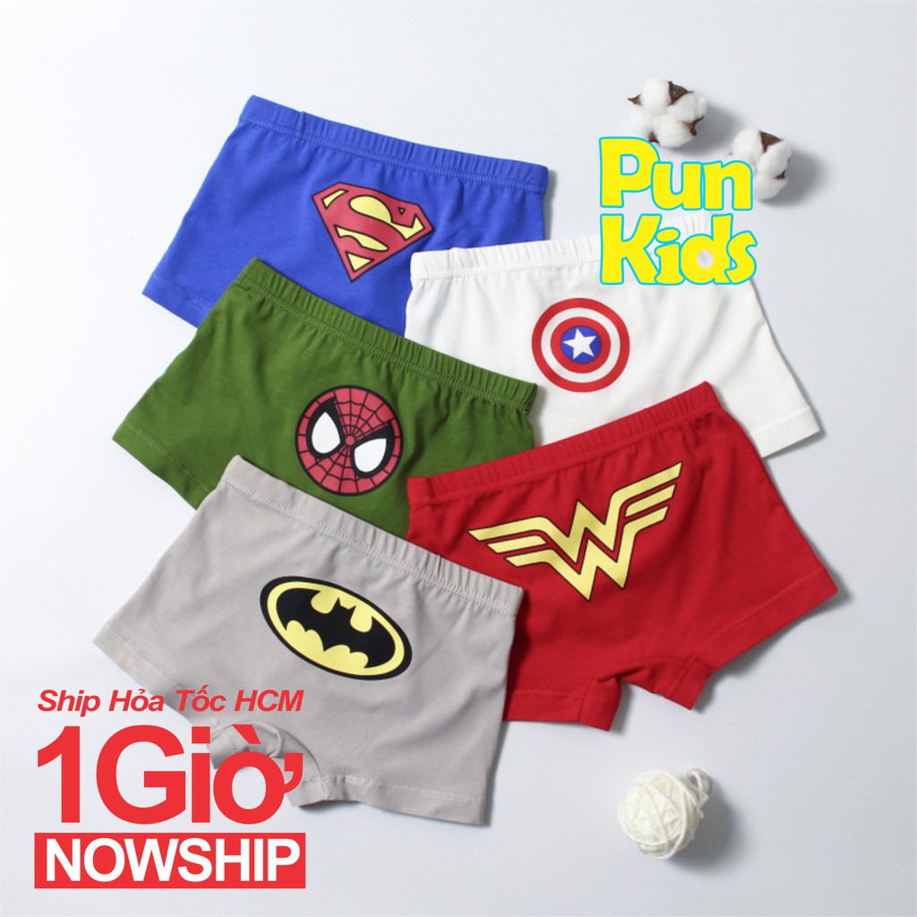 Set 5 Quần Lót Cotton Bé Trai Thời Trang Logo Siêu Nhân Nhiều Màu Ngỗ Nghĩnh Size Từ 3-12 Tuổi