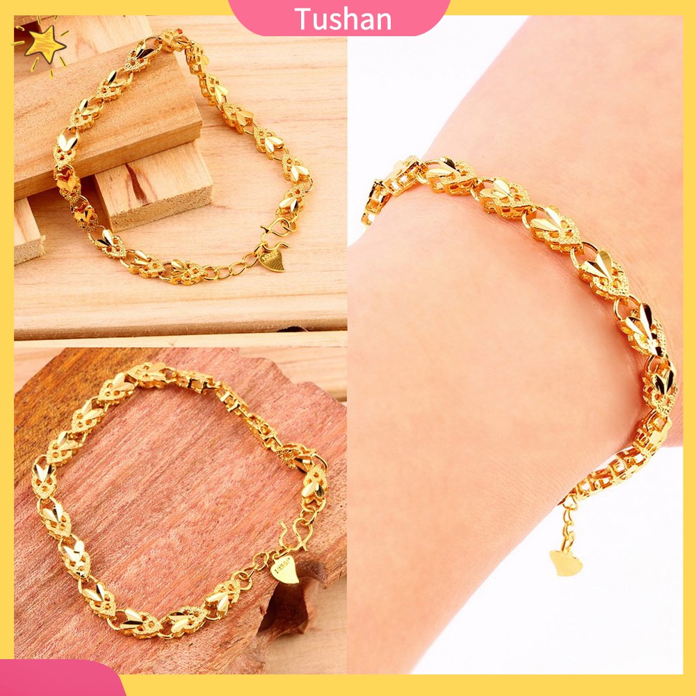 Vòng đeo tay mạ vàng hình trái tim xinh xắn dành cho nữ