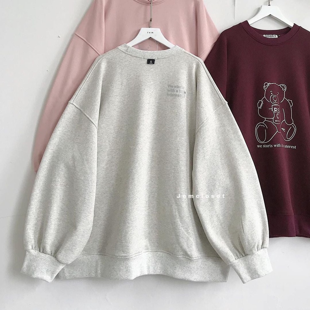 Áo Sweater Nữ JEM CLOSET In Hình Bé Gấu Đáng Yêu Áo Sweater Unisex Hàn Jonso Tay Dài Dáng Rộng Phối Sơ Mi Cực Cute 1993