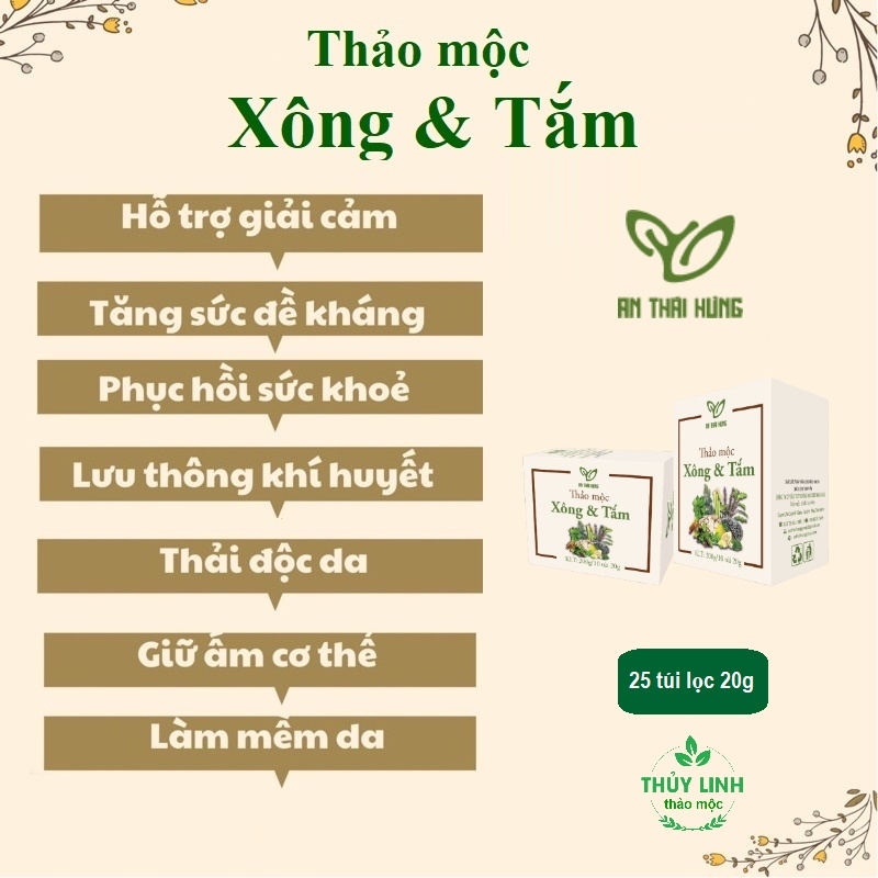 Thảo mộc xông tắm An Thái Hưng giải cảm, phục hồi sức khỏe, tăng sức đề kháng, Hộp 200g (10 túi 20g)